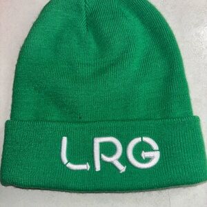 LRG Vibrant Green vibrant beanie with embroidered lettering on the cuff